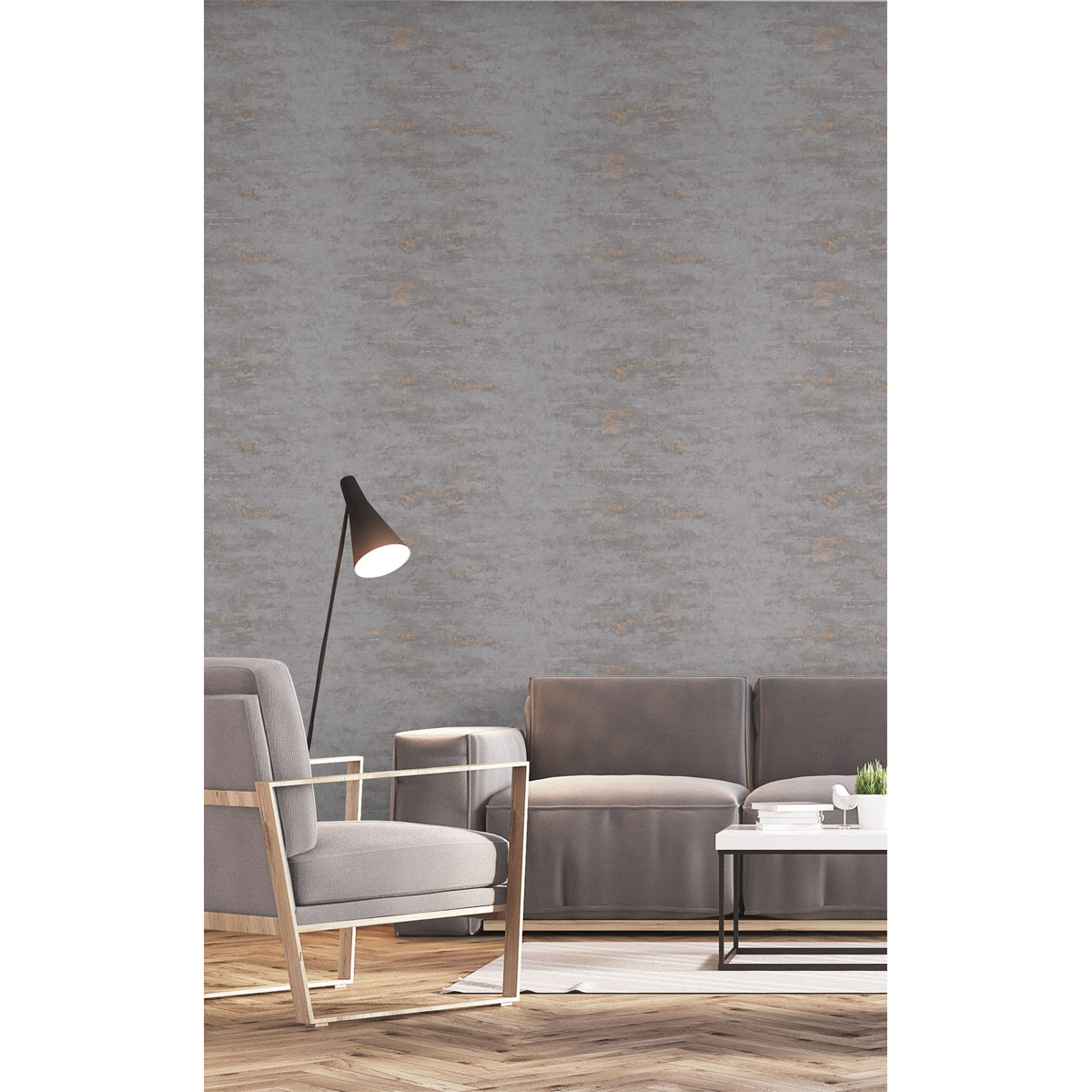 Vliestapete Beton 10,05 x 0,53 m anthrazit mit Kupfer Bild 2