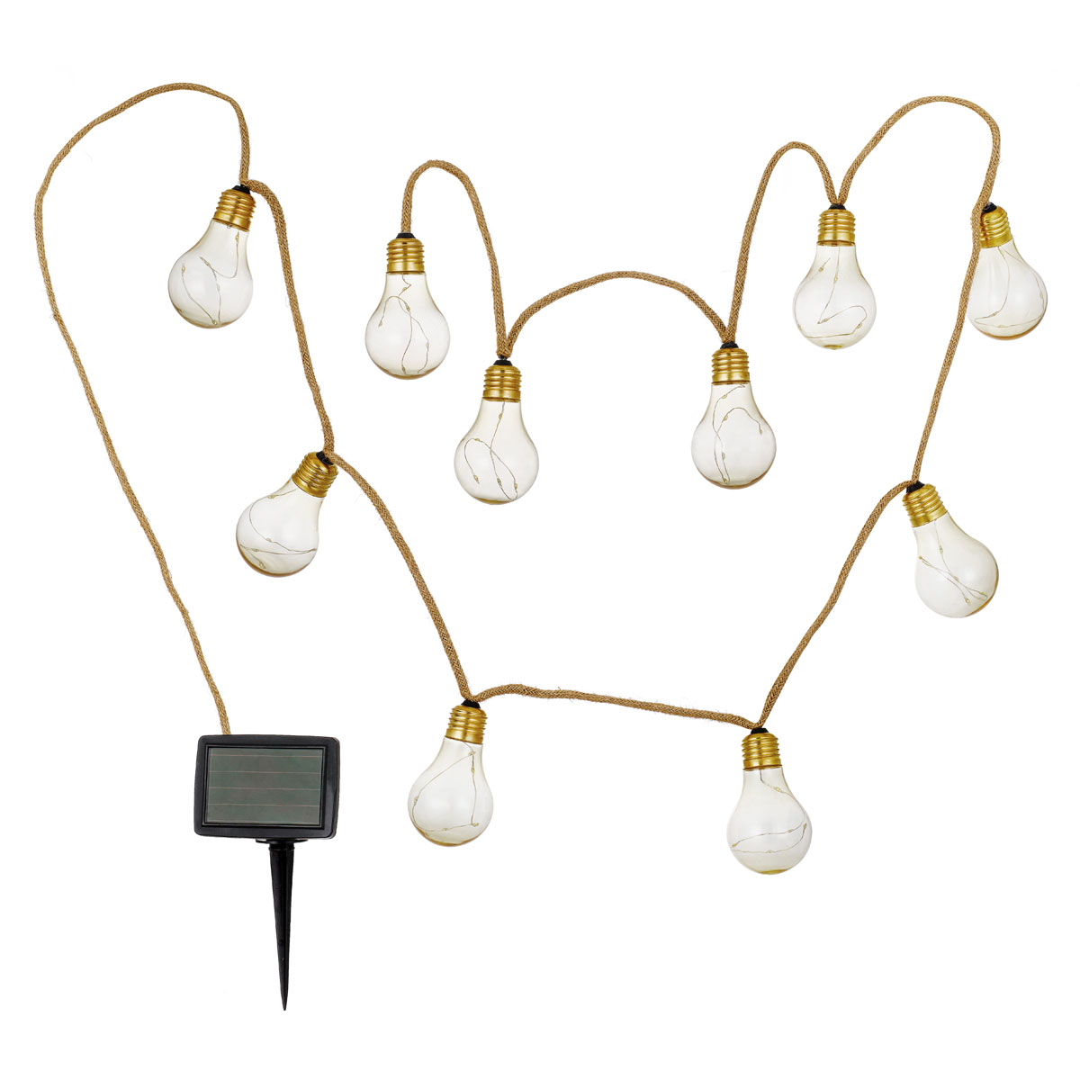 Flector Garten LED-Solar-Lichterkette Golden Vintage mit Naturfaser