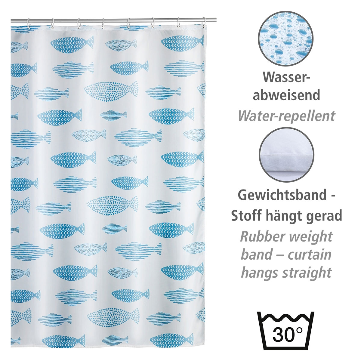 Wenko  Anti-Schimmel Duschvorhang Aquamarin Textil Polyester 180 x 200 cm waschbar Bild 3