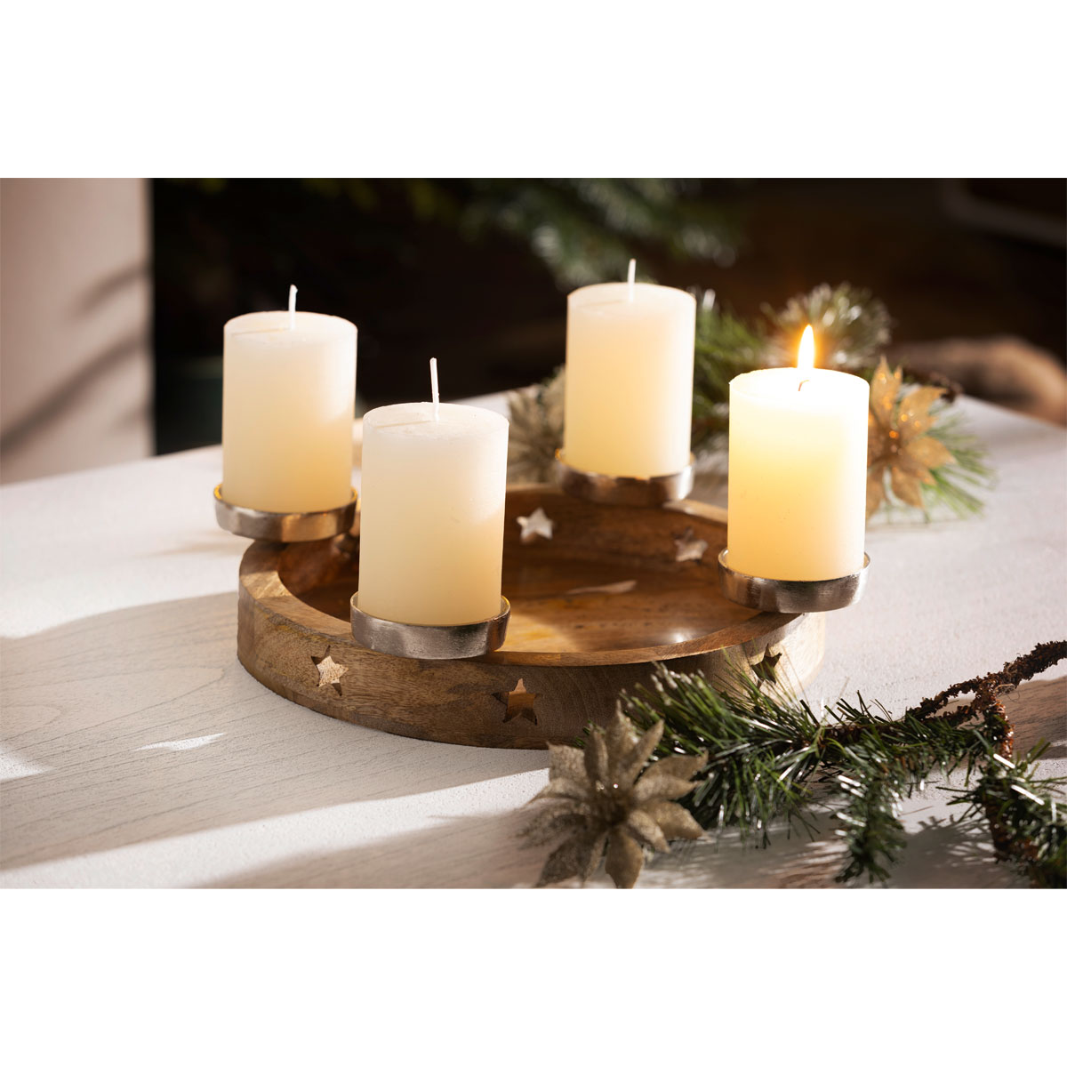 Advents-Kerzenhalter Durchmesser 30 x 7 cm braun Bild 2