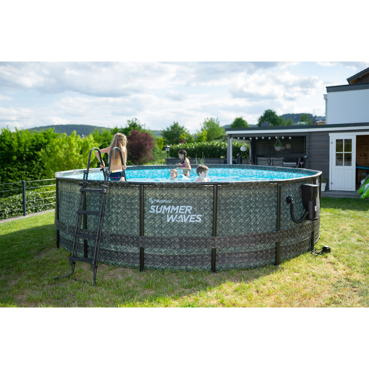 Summer Waves Elite Frame Pool 488x488x122cm Rattan Grau Bild 3
