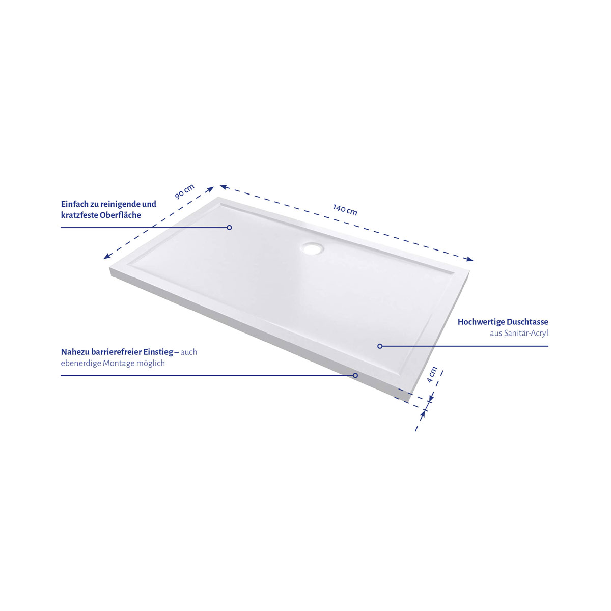 Aurlane Duschtasse Pure Acryl 140 x 90 cm Bild 3