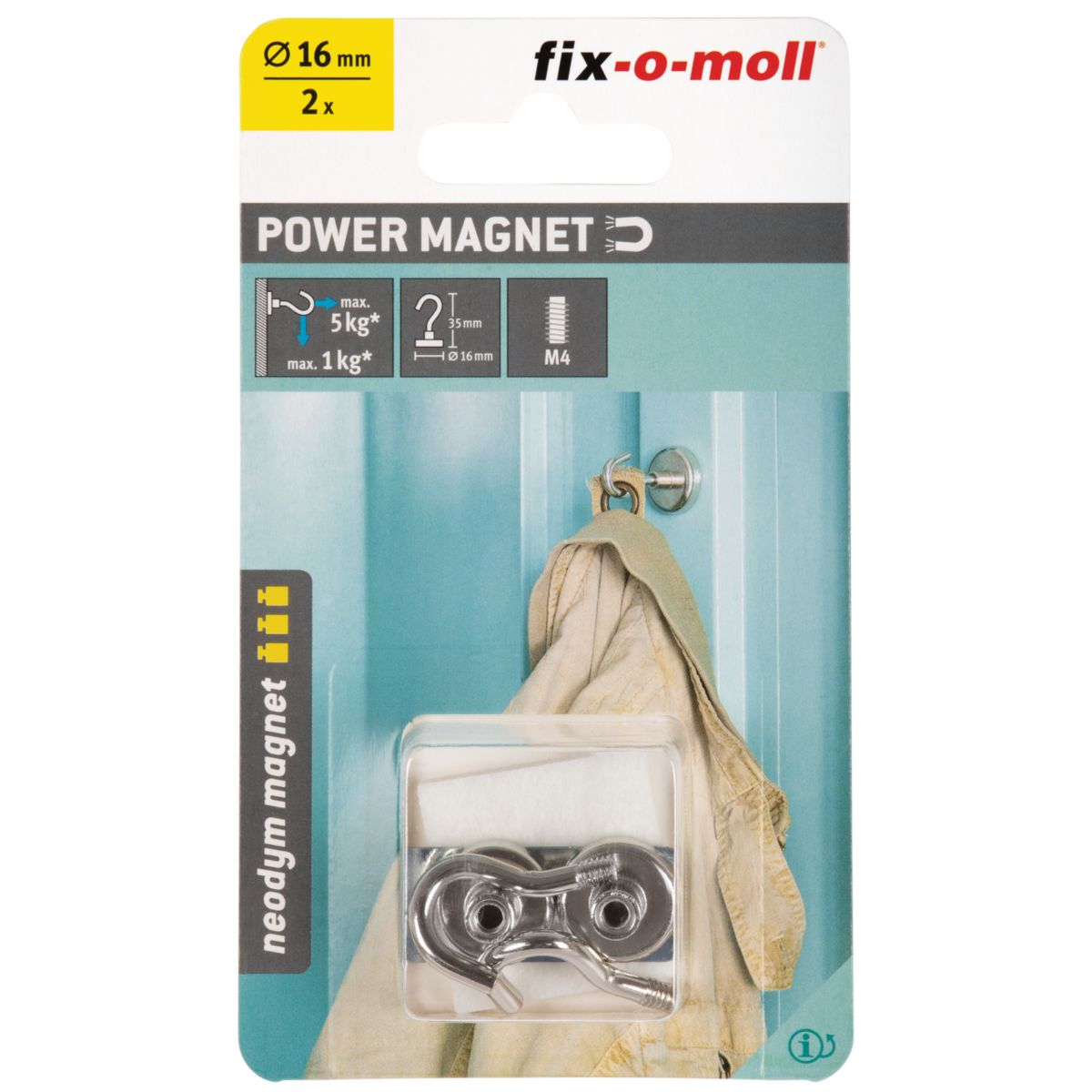 Suki Topfmagnet Neodym mit Schraubhaken M4 Ø 16 x 35 mm, silber Bild 2