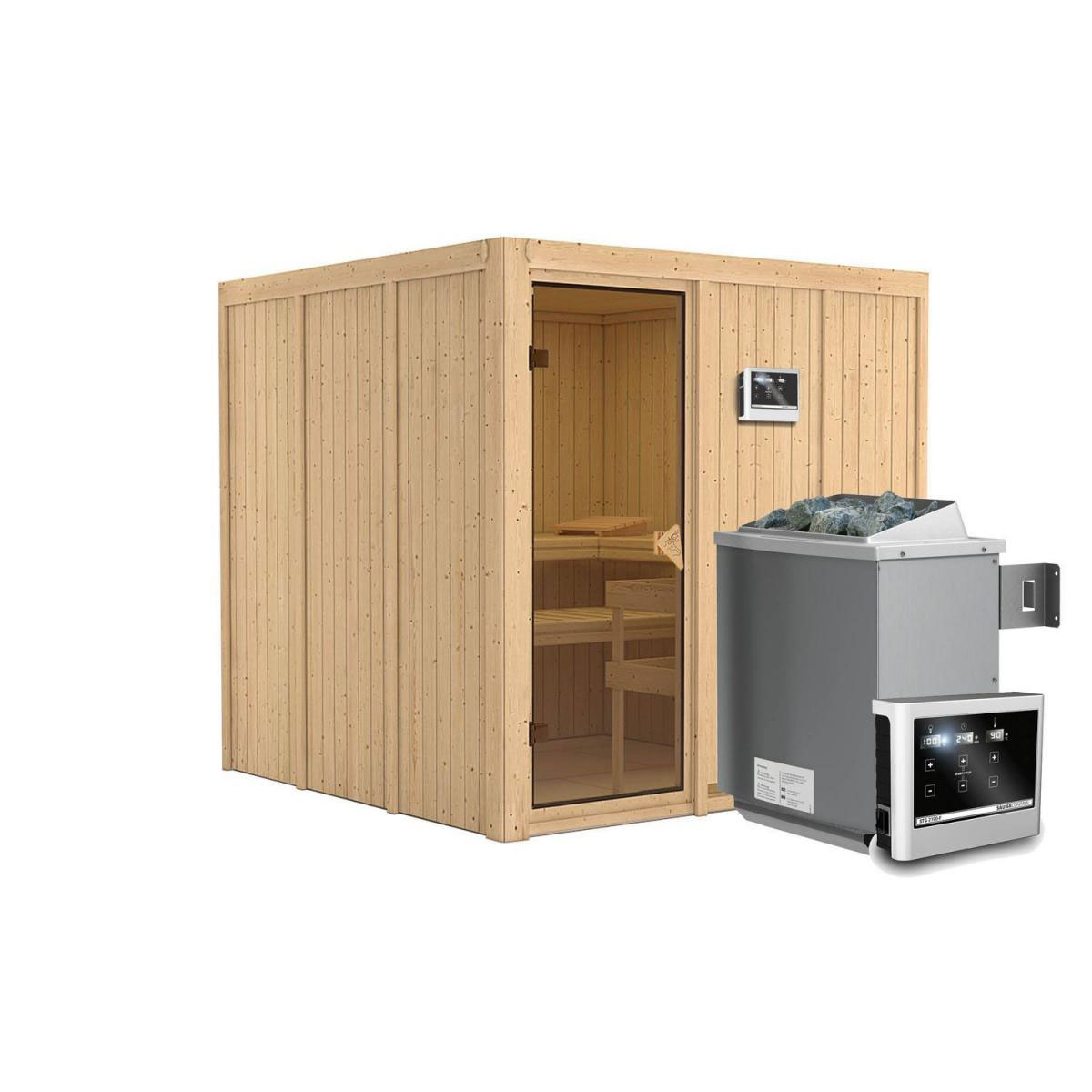 Karibu Systemsauna Rodin 68 mm 9 kW Ofen externe Strg modern ohne Dachkranz Bild 2