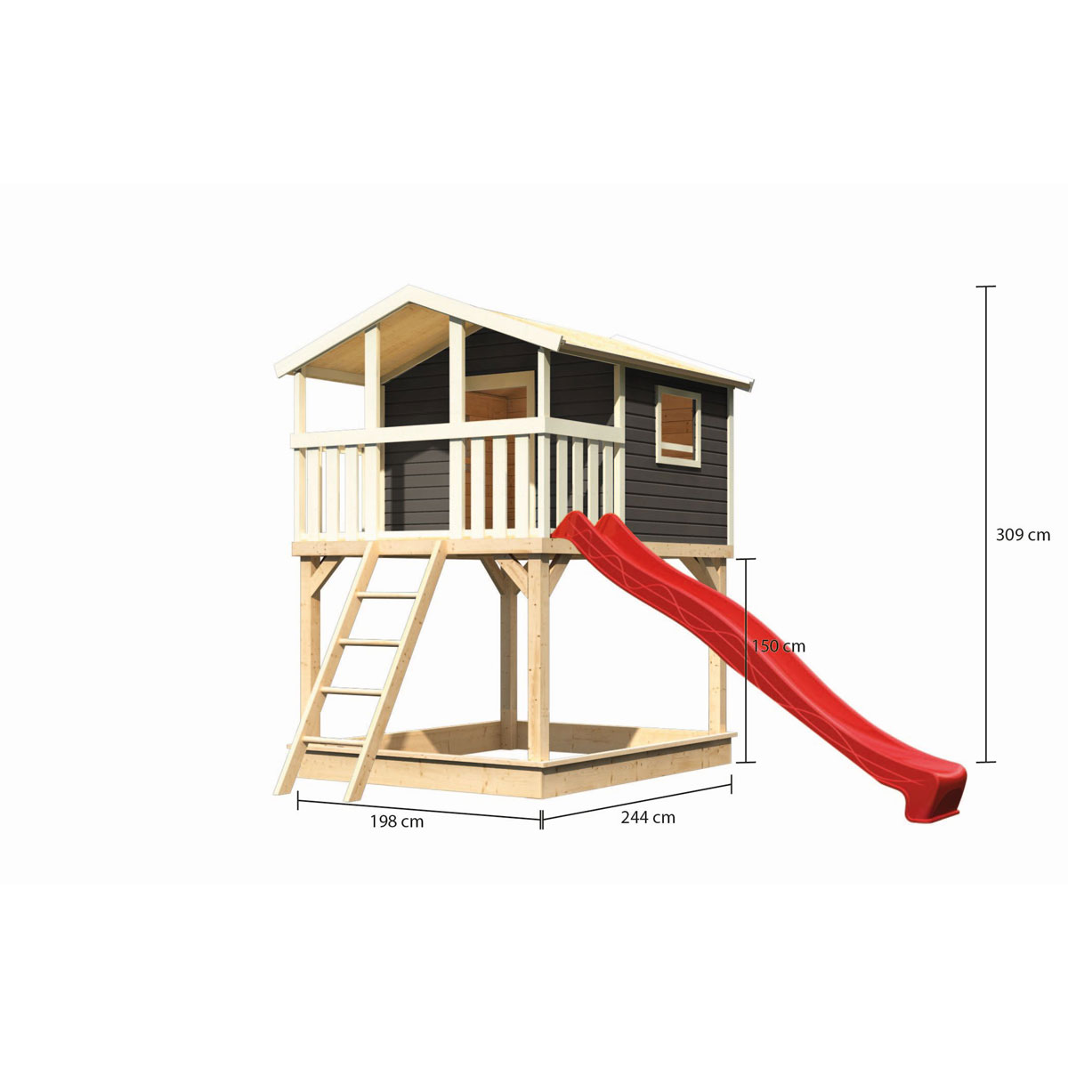 Karibu Stelzenhaus Benjamin terragrau inkl Rutsche rot Bild 2