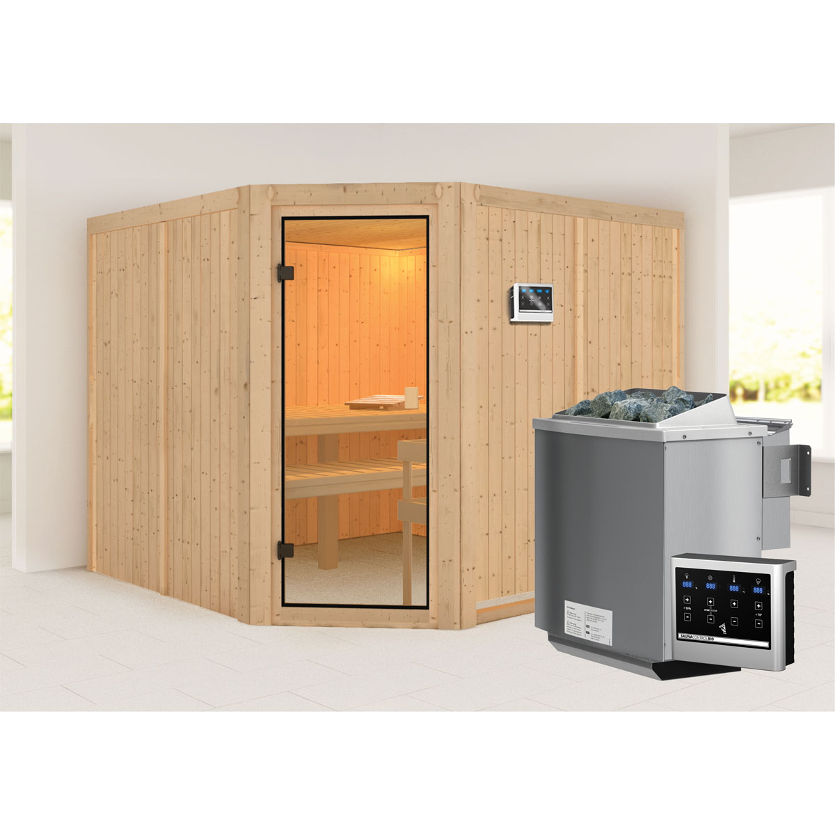 Karibu Sauna Ystad naturbelassen Bio externe Steuerung