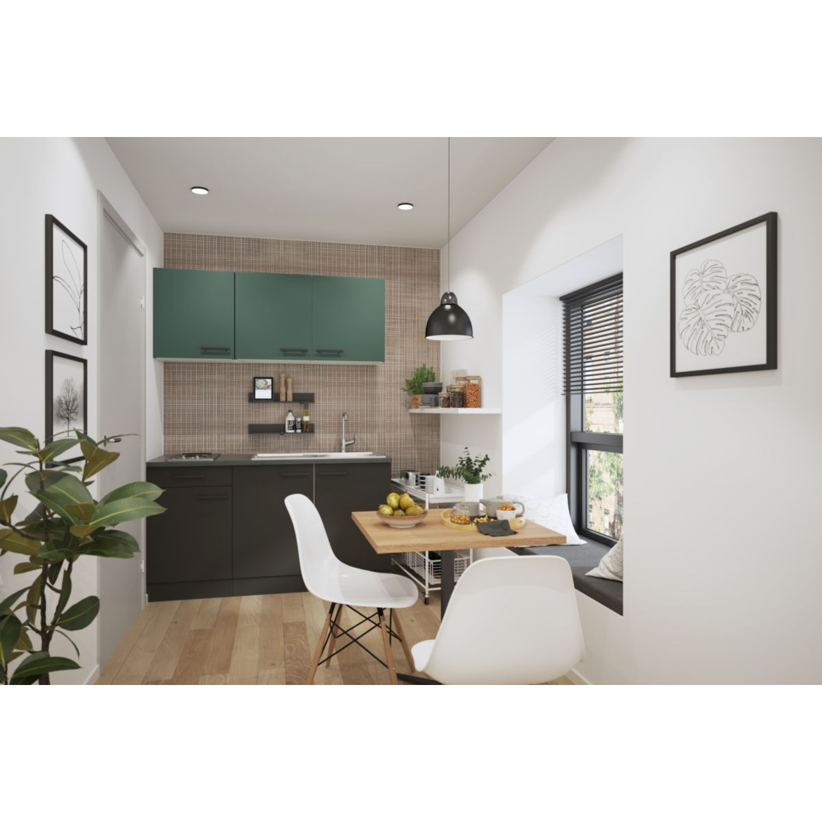 optifit Miniküche Verona405 Madrid420 150 x 226,8 x 60 cm Steingrün   Anthrazit Matt Anthrazit Matt Bild 3