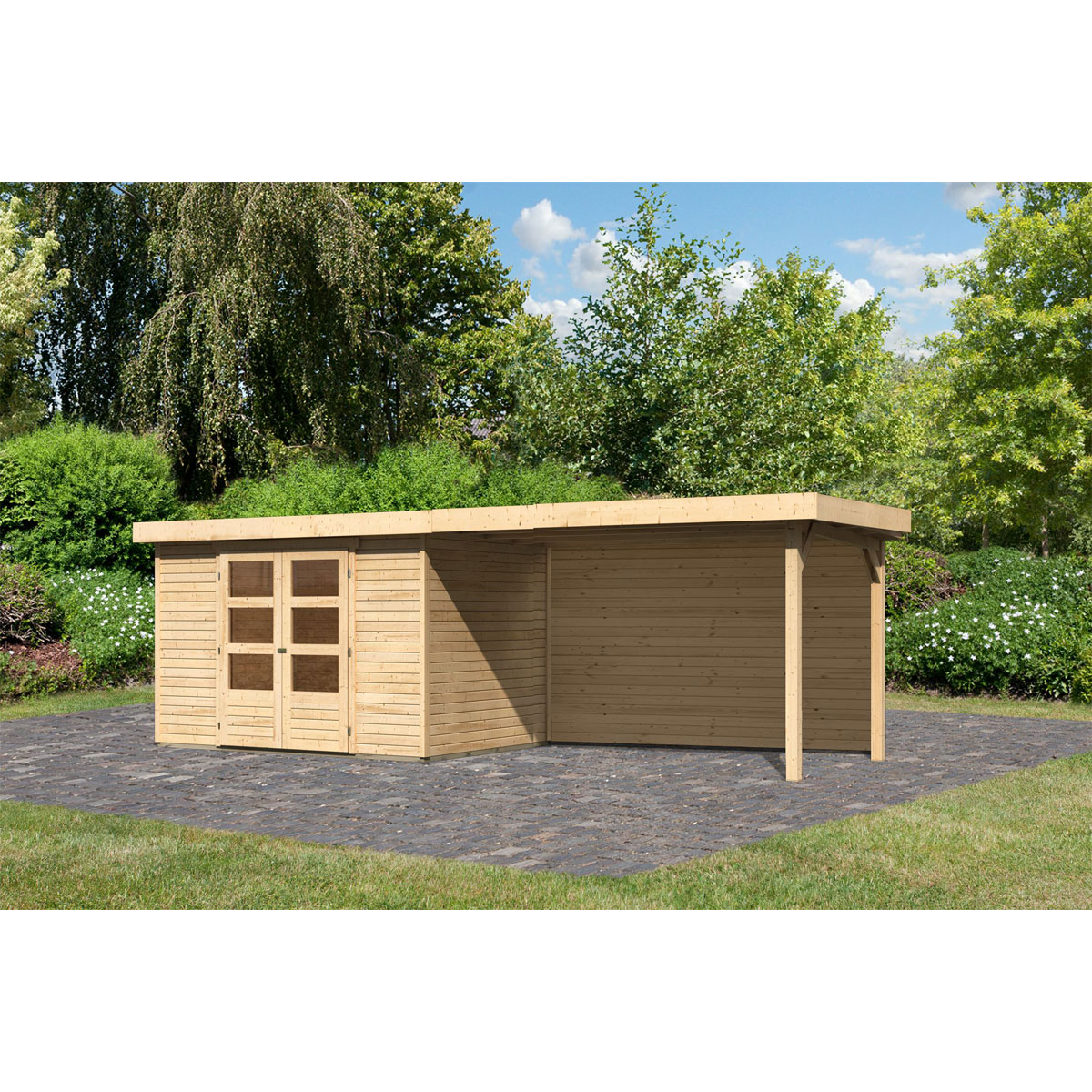 Karibu BBH Askola 4 Set mit Anbaudach naturbelassen