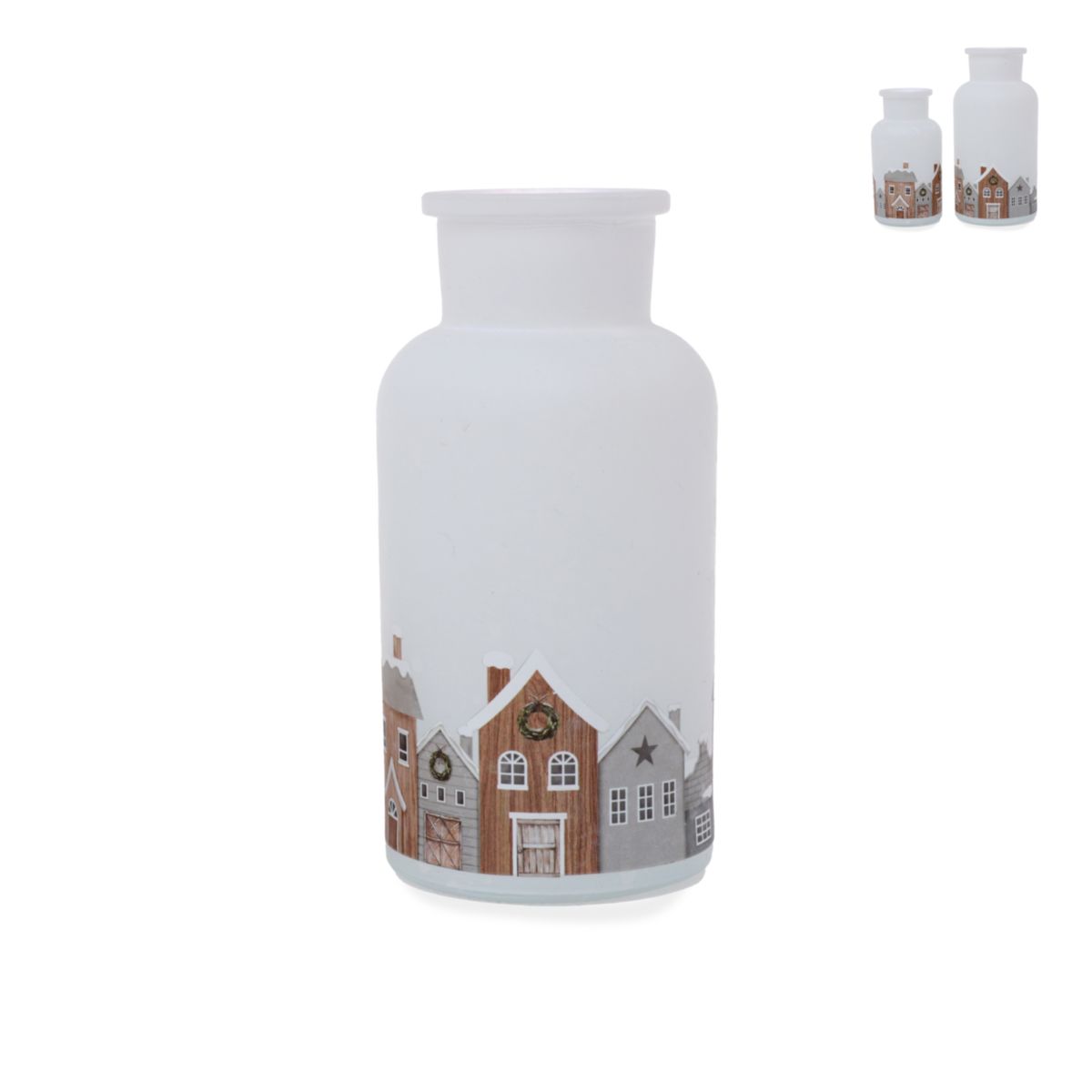 Vase mit Häuserfront 8x16cm weiss braun