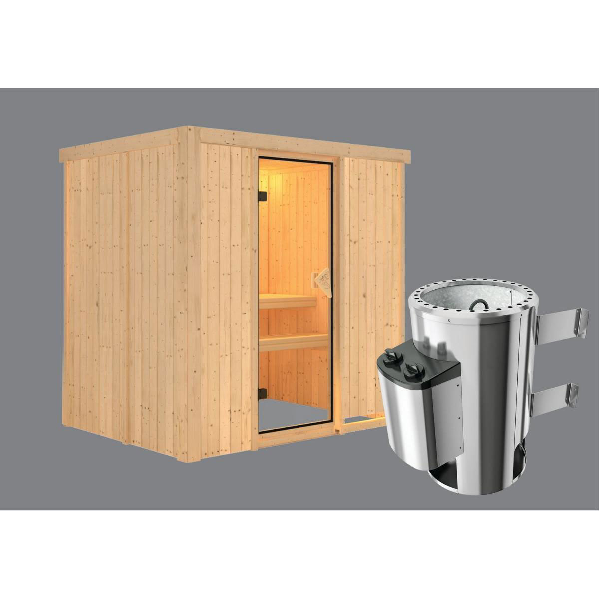 Karibu Systemsauna Fanja 68 mm 3,6 kW Ofen integr Strg ohne Dachkranz Bild 2