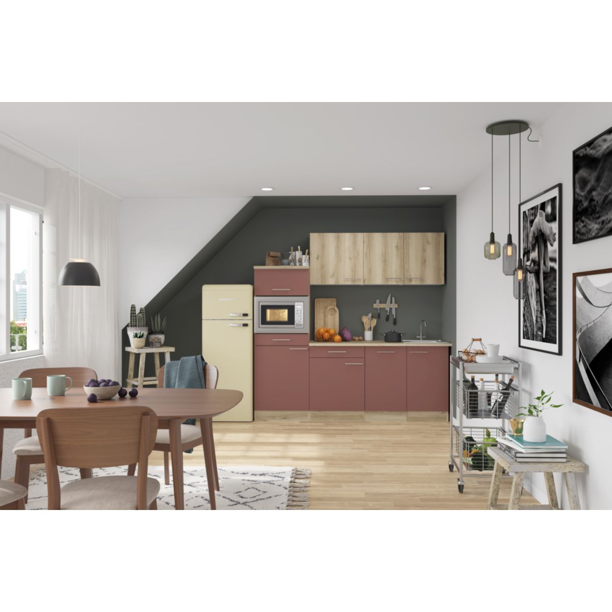 optifit Miniküche Livorno290 Bari407 210 x 226,8 x 60 cm Wildeiche Nachbildung   Rostrot Wildeiche Nachbildung Bild 4