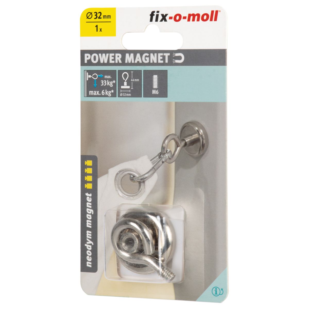 Suki Topfmagnet Neodym mit Öse Ø 32 x 44 mm, Gewindebuchse M6, silber Bild 4