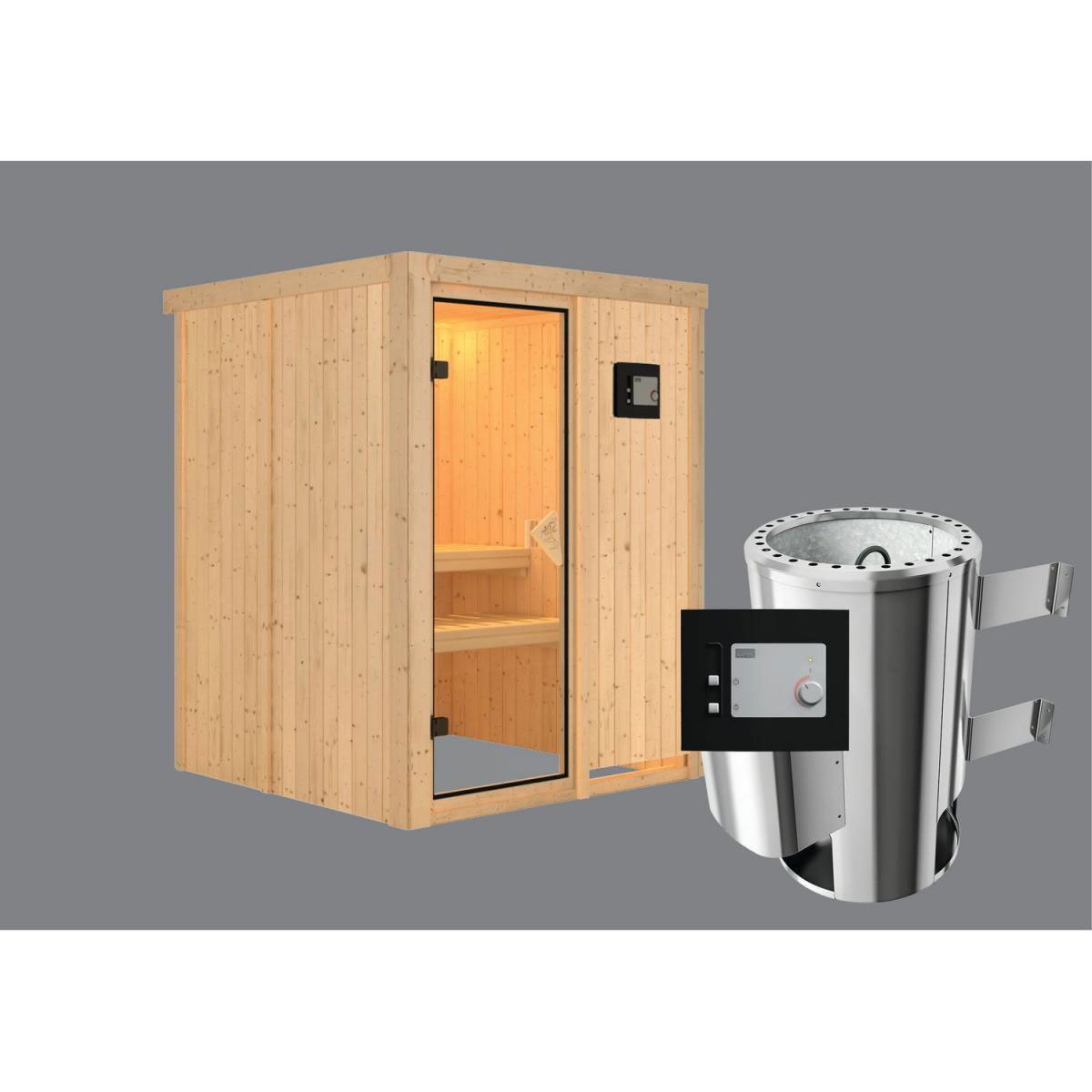 Karibu Systemsauna Minja 68 mm 3,6 kW Ofen externe Strg ohne Kranz Bild 2