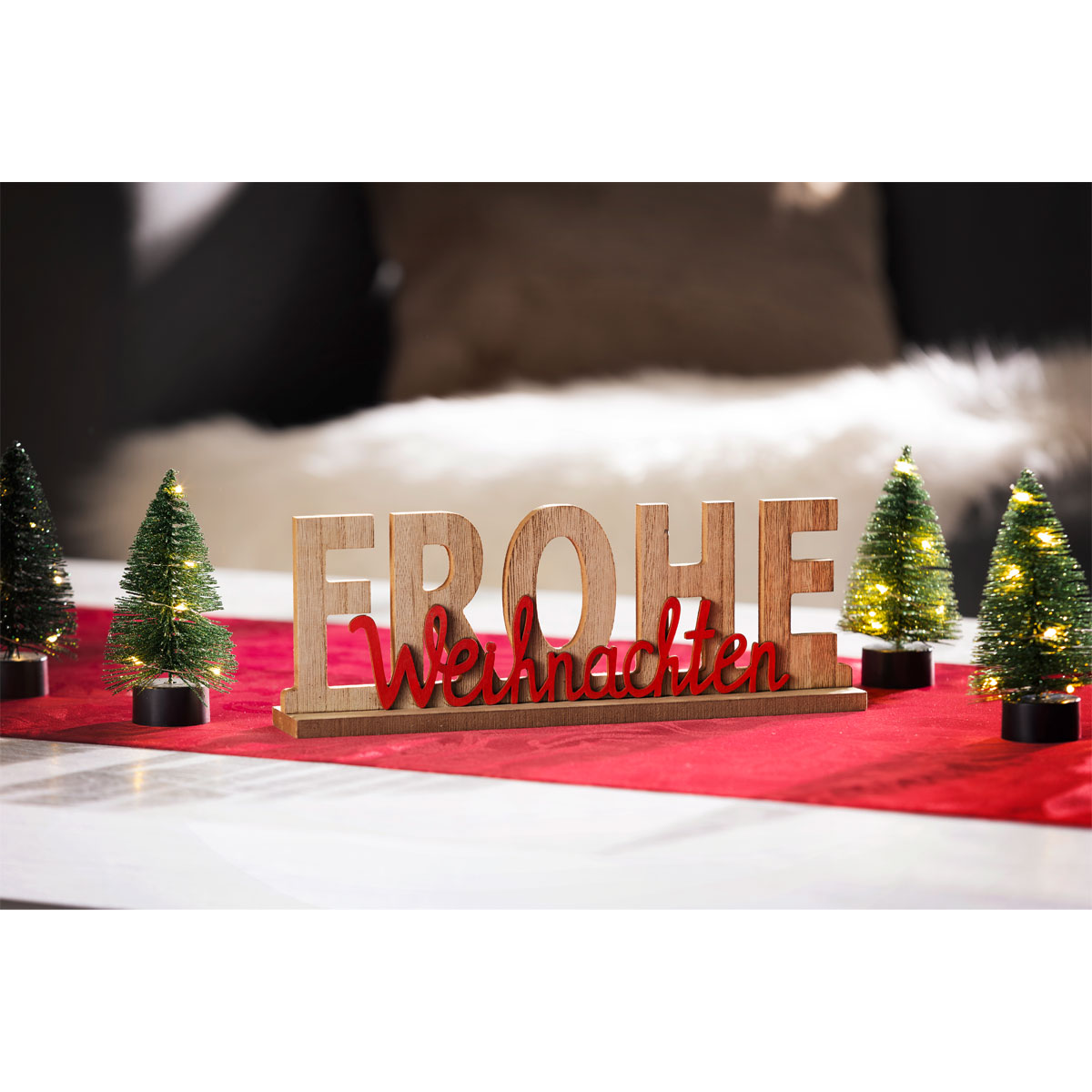 Schriftzug Frohe Weihnachten zum Stellen Holz 30 x 5 x 11,5 cm natur-rot Bild 2