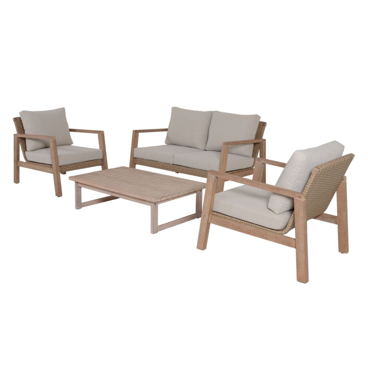 Garden Pleasure Lounge-Set SAN MATEO, 4-teilig, Eukalyptus,Geflecht,Polyester100% Bild 4