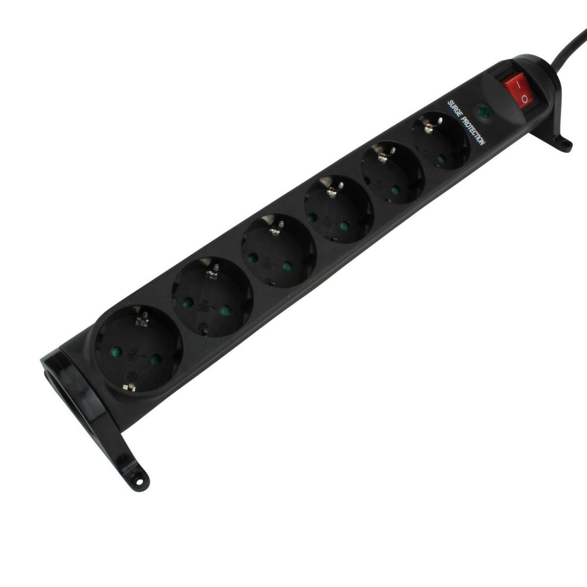 Steckdosenleiste 1,4 m 6-fach mit Schalter anschraubbar schwarz