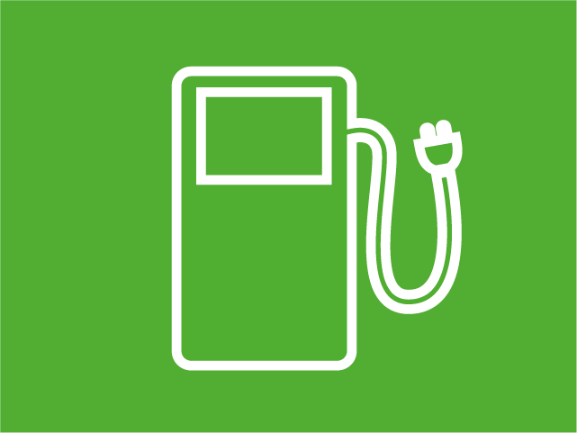 Symbol einer Ladestation für Elektrofahrzeuge auf grünem Hintergrund.