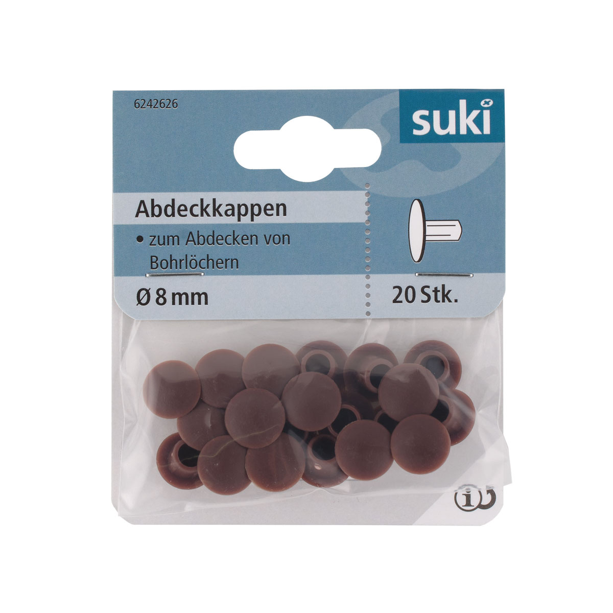 Suki Abdeckkappe Kunststoff Durchmesser 8 mm braun 20 Stück Bild 1