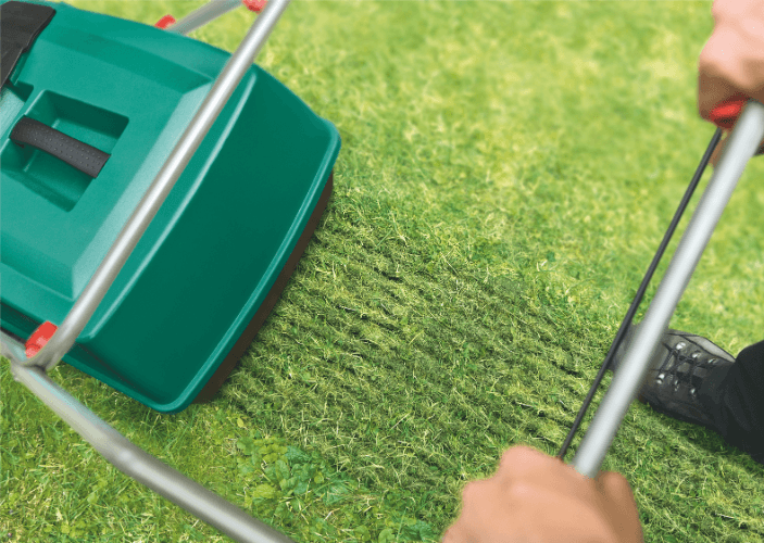 Vertikutierer auf grüner Wiese