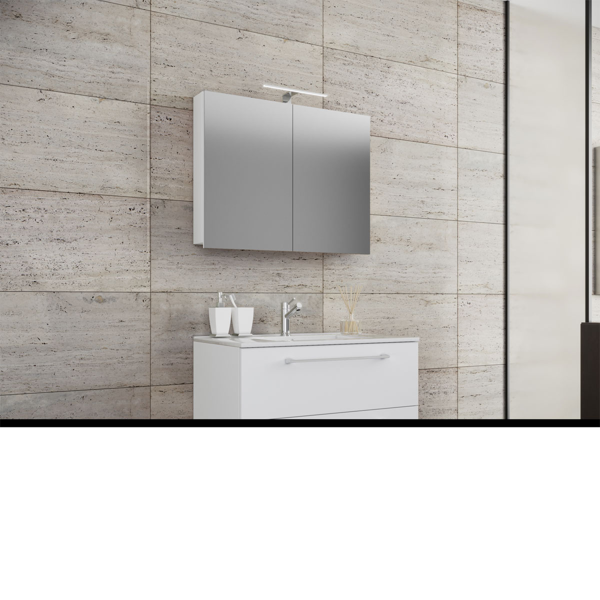 Stand-Waschplatz 60 cm 3-teilig 3 Schubfächer mit Spiegelschrank weiß Bild 3