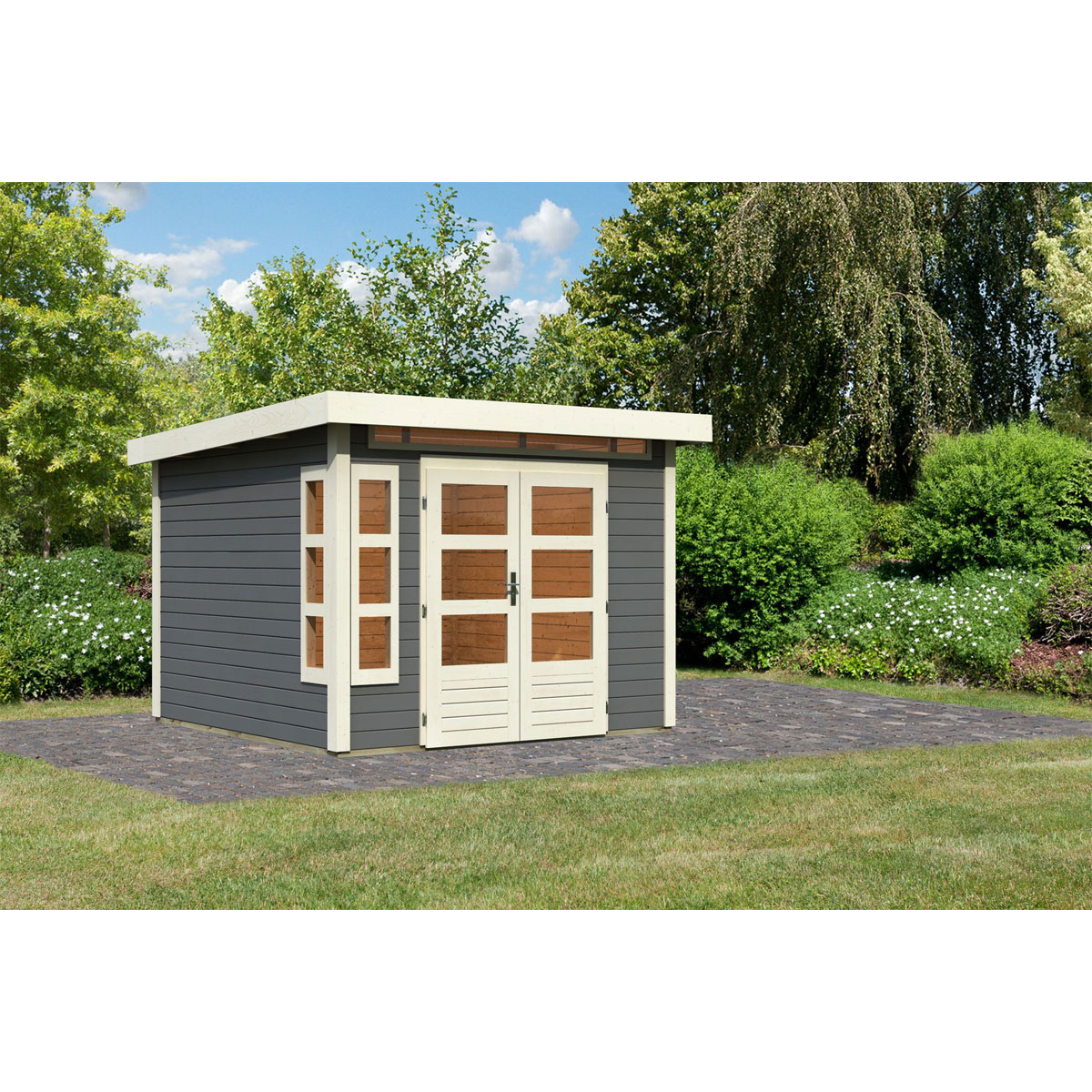 Karibu  Blockbohlenhaus Kastorf 6 terragrau