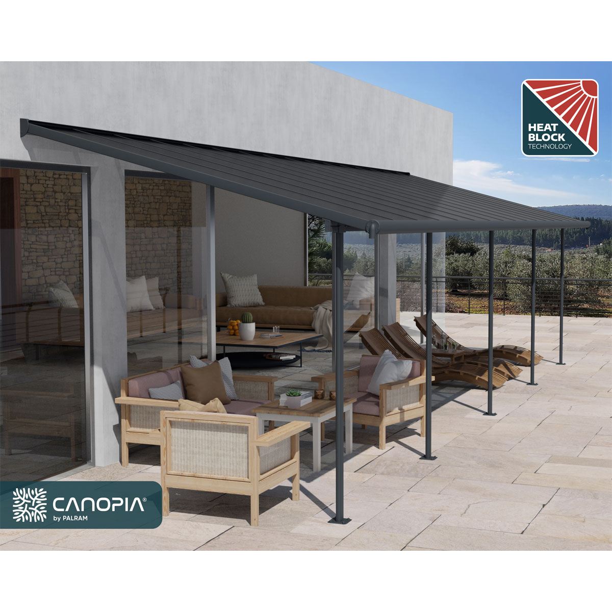 Palram Canopia Capri Alu Terrassenüberdachung Polycarbonat 3x8,6 m grau Bild 3