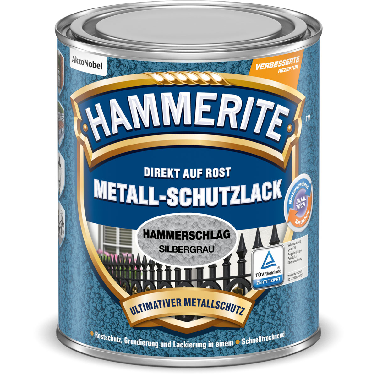 Hammerite Metallschutzlack silbergrau Hammerschlag 2,5 L