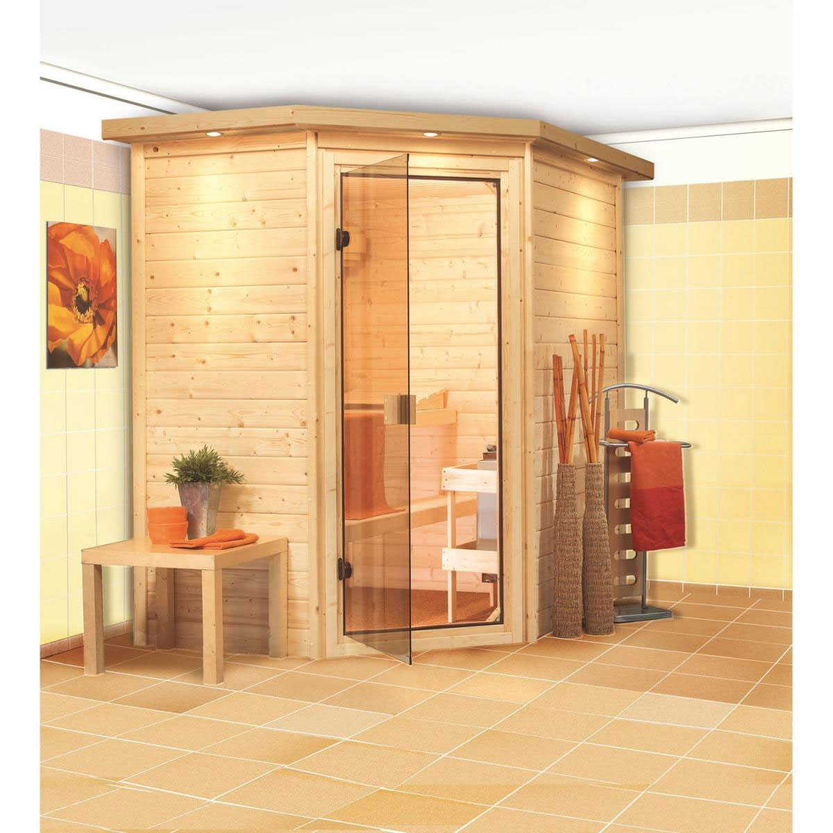 Karibu Systemsauna Svea Eckeinstieg ohne Kranz ohne Ofen Bild 5