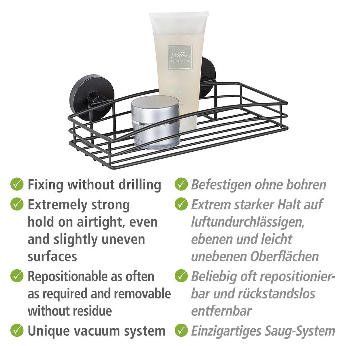 Wenko Wandablage Schwarz Befestigenohnebohren Vacuum-Loc Bild 4