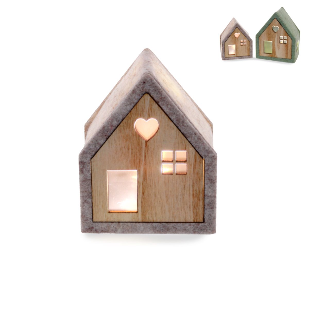 LED-Haus mit Timer 10cm Holz creme braun