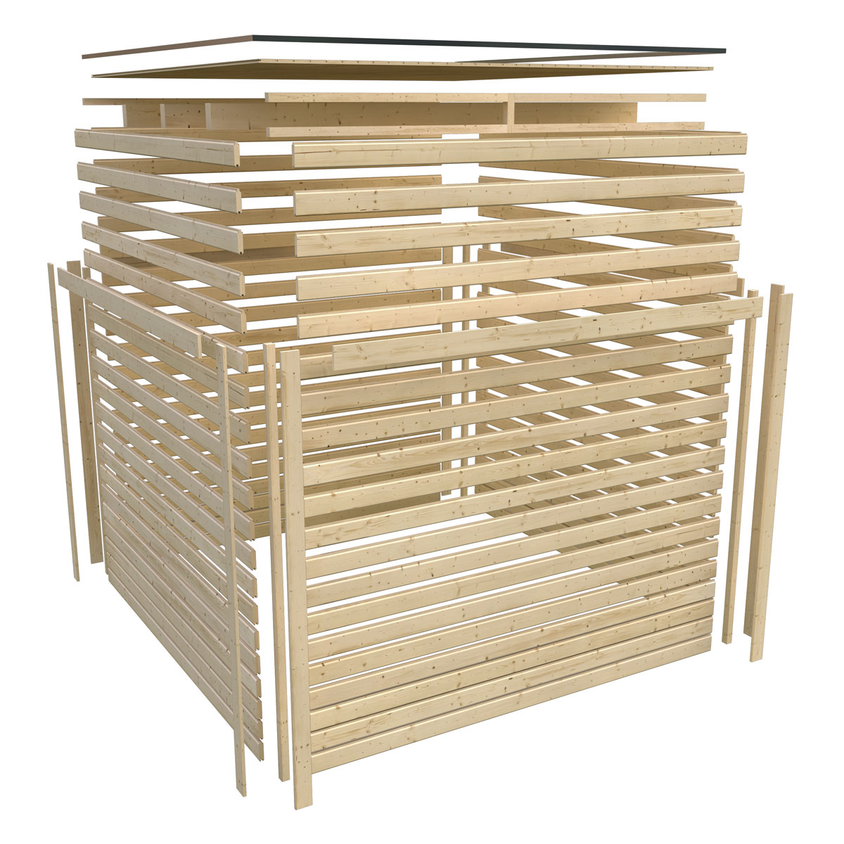 Karibu Gartenhaus Qubic 2 mit Anbaudach terragrau Bild 3