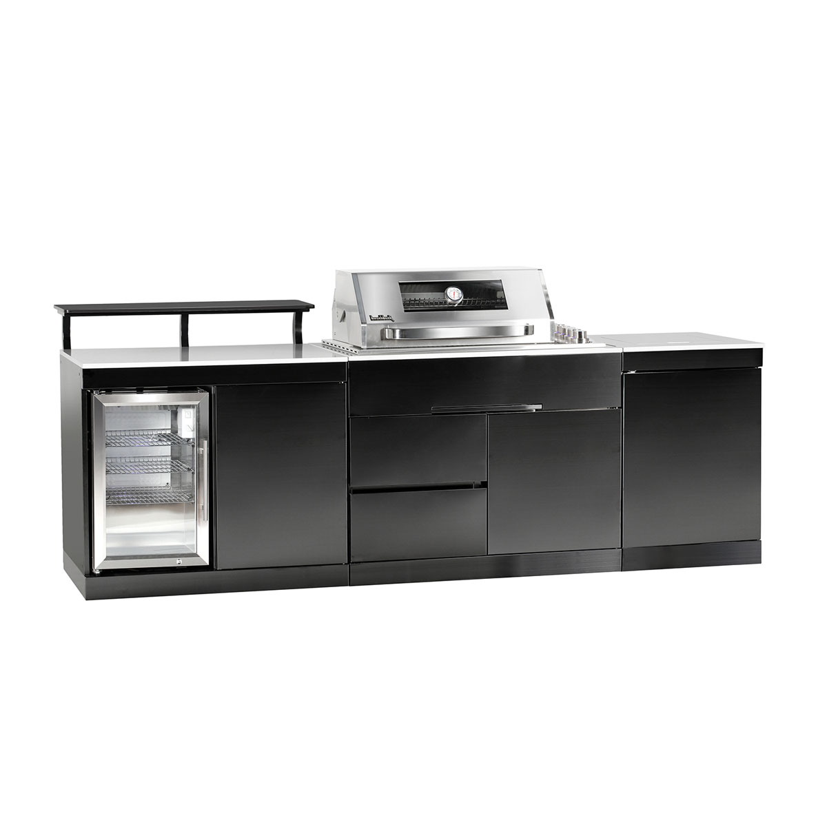 Buschbeck Outdoorküche Bradford  schwarzer Edelstahl mit weißer Marmorplatte