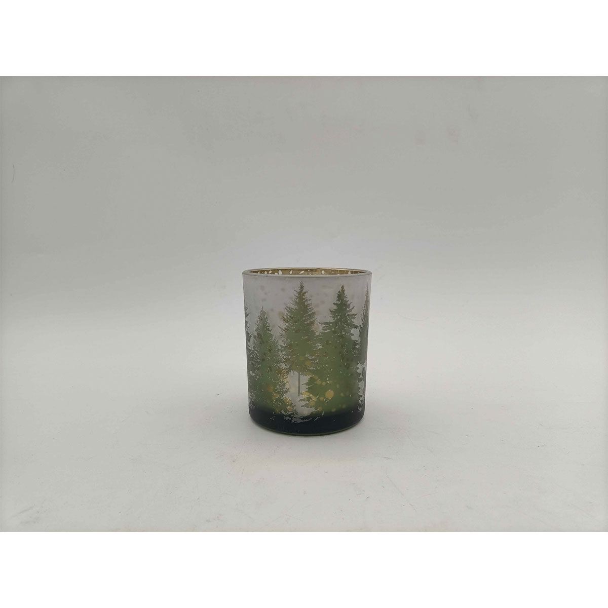 Glas-Teelicht Trees 8,8x10cm frosty grün