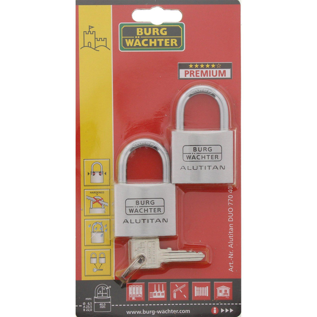 Burg Wächter Zylinder-Vorhängeschloss Duo 770 64,4 40 x 64,4 x 14,3 silber