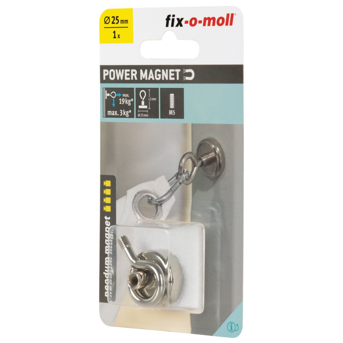 Suki Topfmagnet Neodym mit Öse Ø 25 x 42 mm, Gewindebuchse M5, silber Bild 4