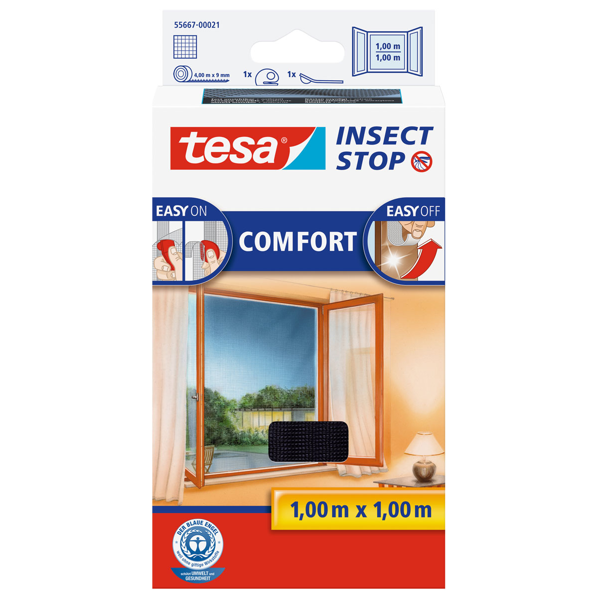 Tesa Fliegengitter Comfort 100 x 100 cm anthrazit für Fenster inkl Klettband Bild 1