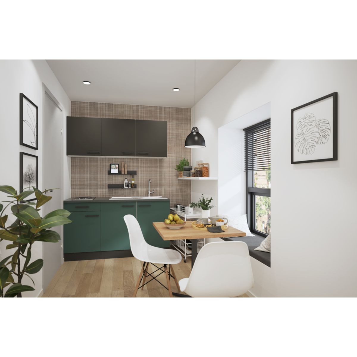 optifit Miniküche Madrid420 Verona405 150 x 226,8 x 60 cm Anthrazit Matt   Steingrün Anthrazit Matt Bild 3