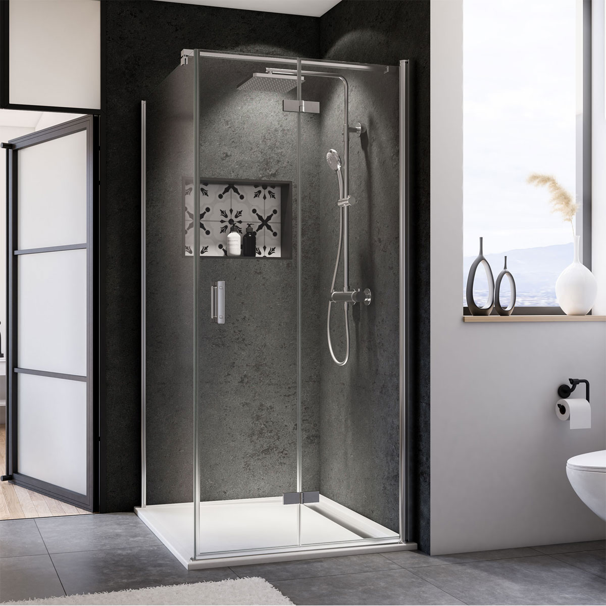 Breuer  Seitenwand Panorama für Drehfalttür Anschlag links alu chromeffekt Intima 750 mm