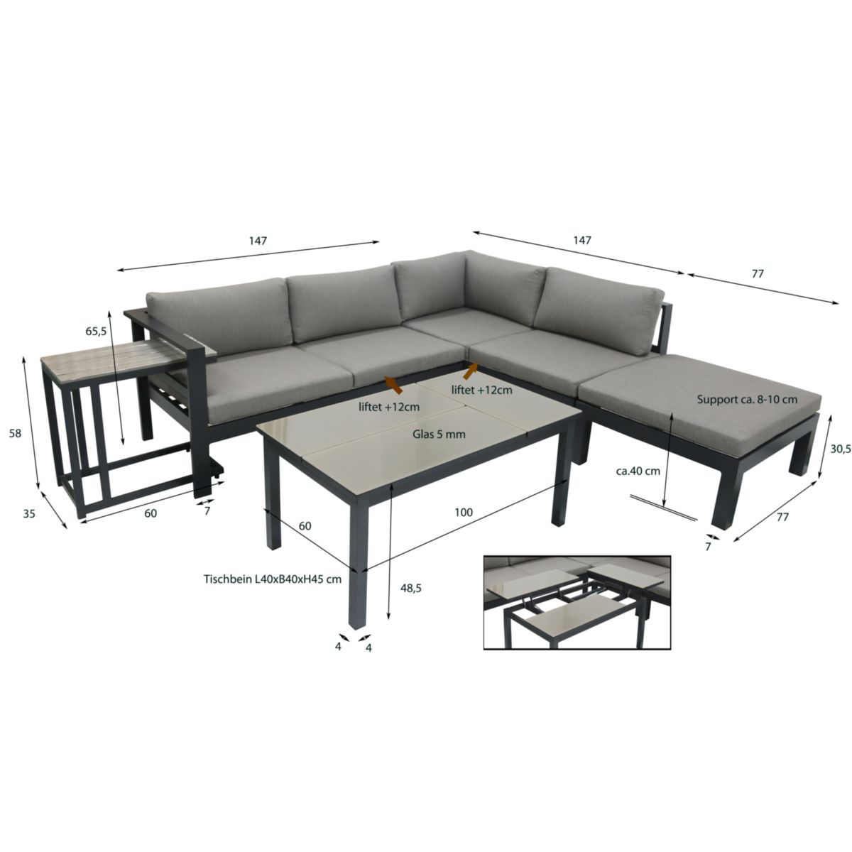 Garden Pleasure Lounge-Eckgruppe MIRANDA, 5-tlg. Alu / Olefin / Nonwood, grau Bild 3