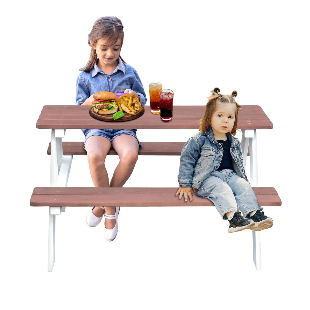 Coemo Picknicktisch Holz Kindersitzgruppe Weiß / Teak Bild 6