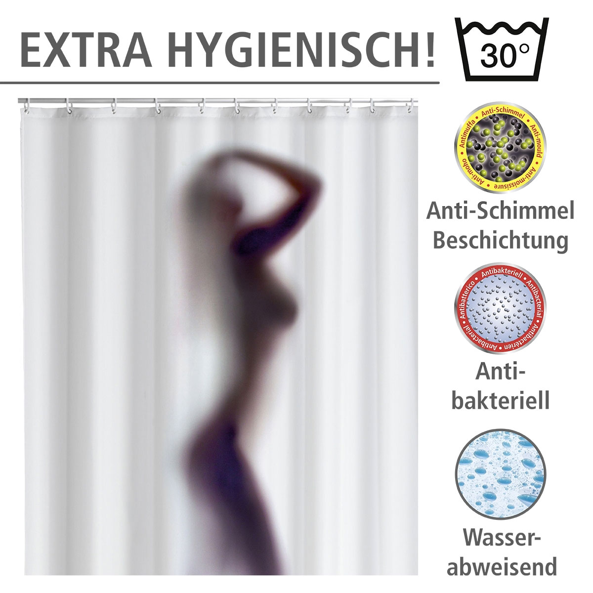 Wenko  Anti-Schimmel Duschvorhang Silhouette Textil Polyester 180 x 200 cm waschbar Bild 3