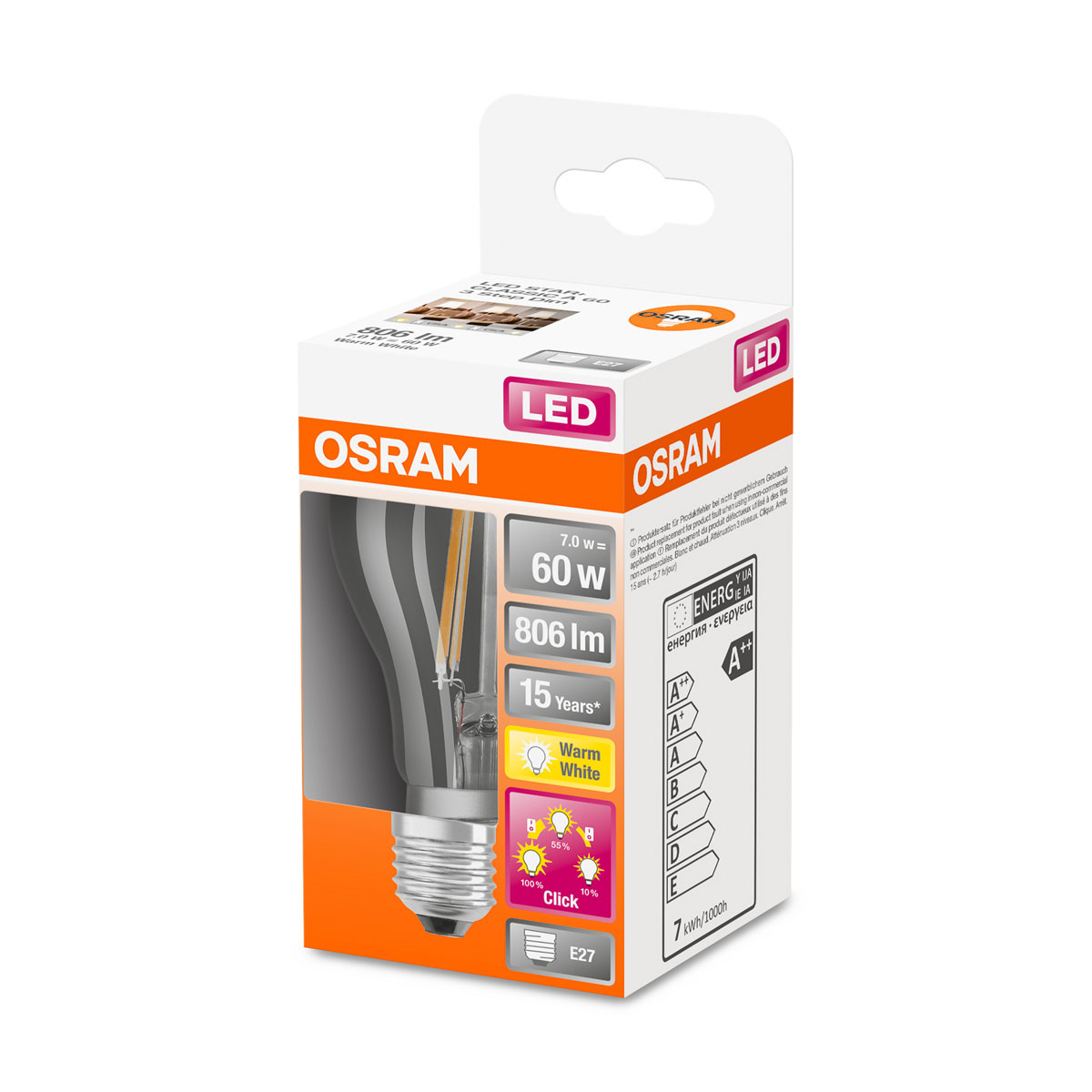 Osram LED-Leuchtmittel E27 warmweiÃŸ 60W dimmbar Klicksystem Bild 2