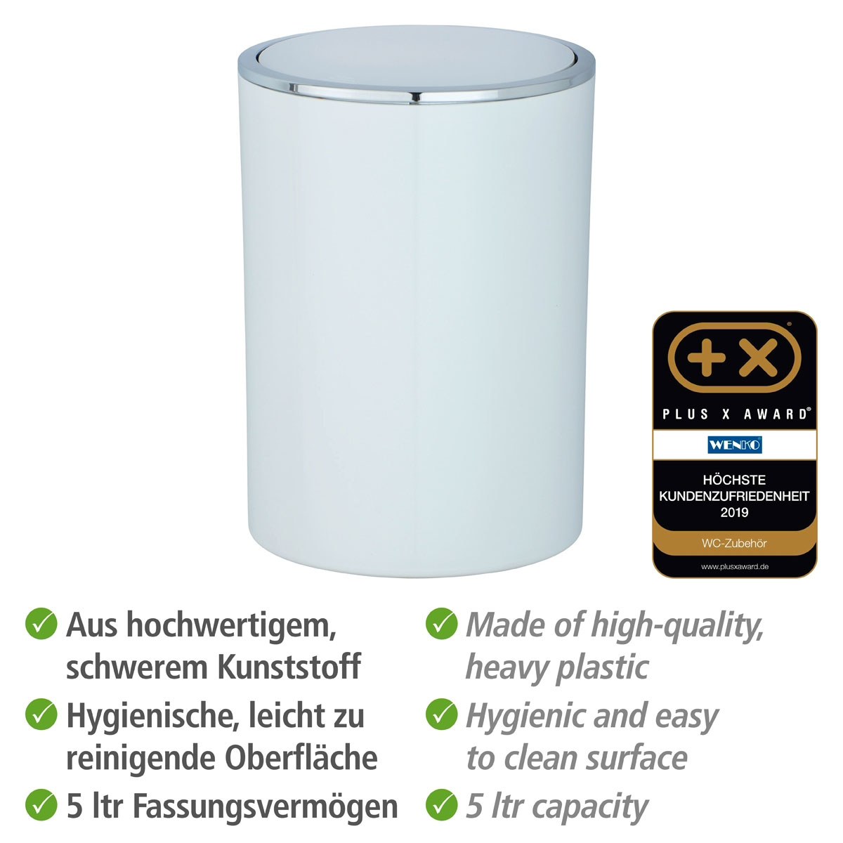 Wenko Schwingdeckeleimer Inca weiß 5 L Bild 3