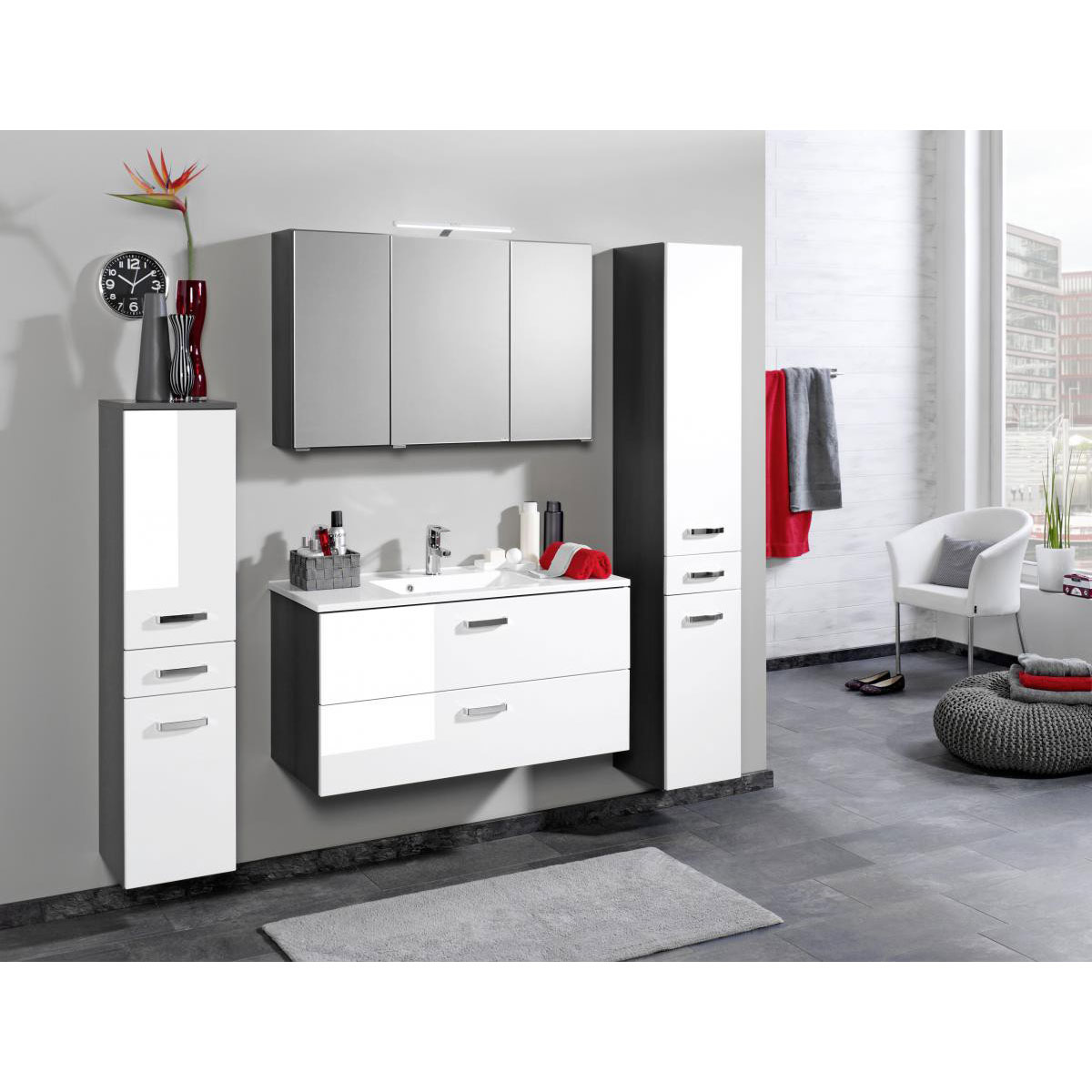 HELD Seitenschrank 30 graphitgrau-weiß Hochglanz Bild 2