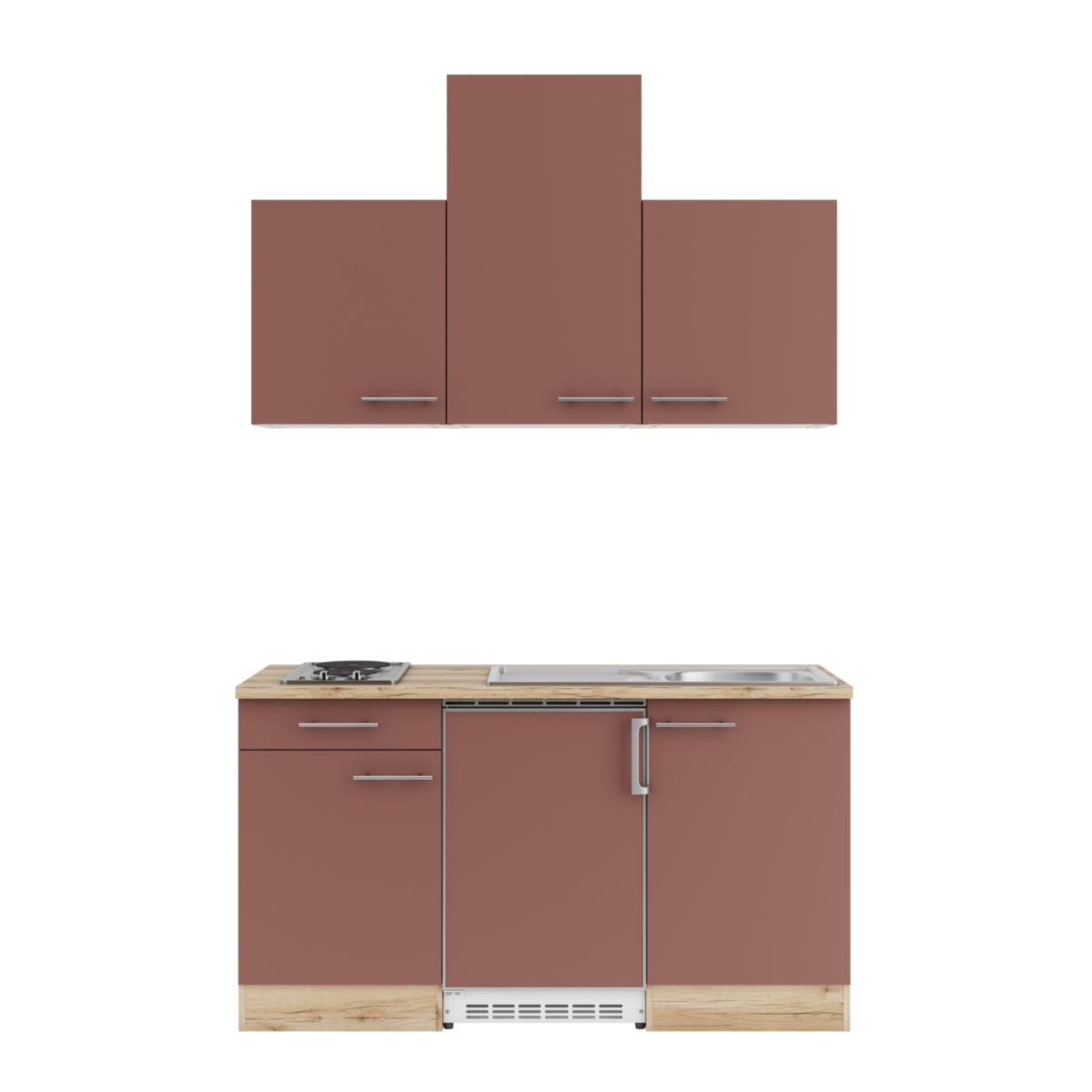 optifit Miniküche Bari407 150 x 226,8 x 60 cm Rostrot Wildeiche Nachbildung