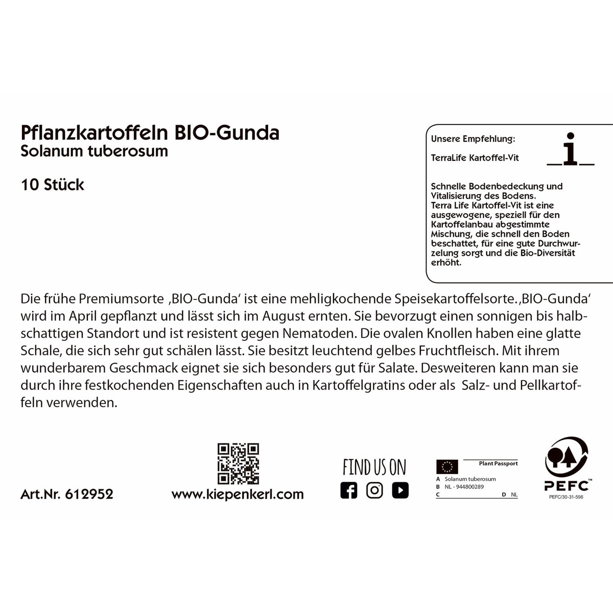 Kiepenkerl BIO Pflanzkartoffeln Gunda 10 Stück Bild 2