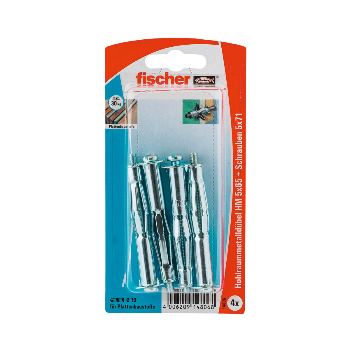 Fischer  Hohlraum-Metalldübel HM 5 x 65 mm mit metrischer Schraube 4 Stück