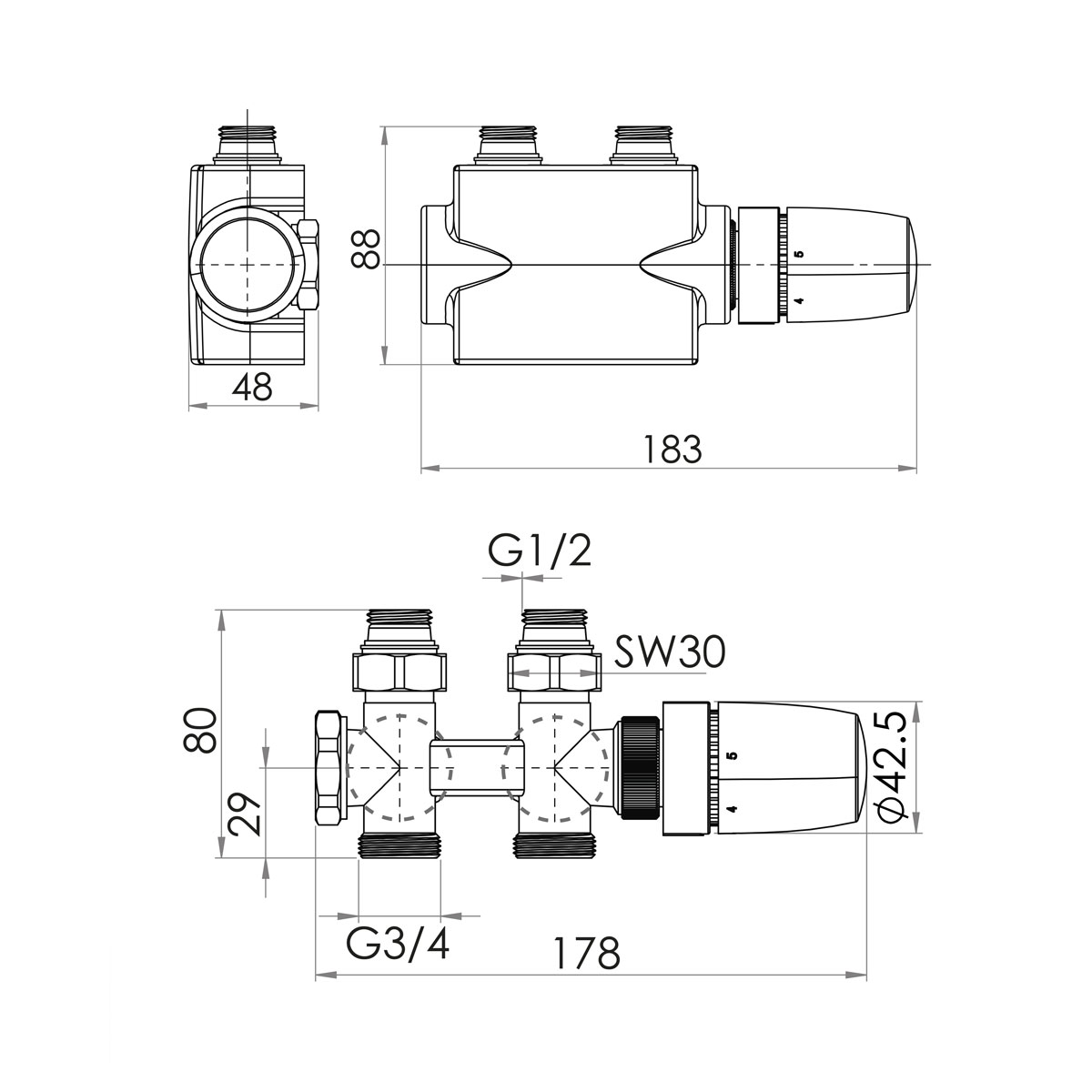 Schulte Mittenanschlussgarnitur mit Blende Thermostat-Set weiß Bild 2