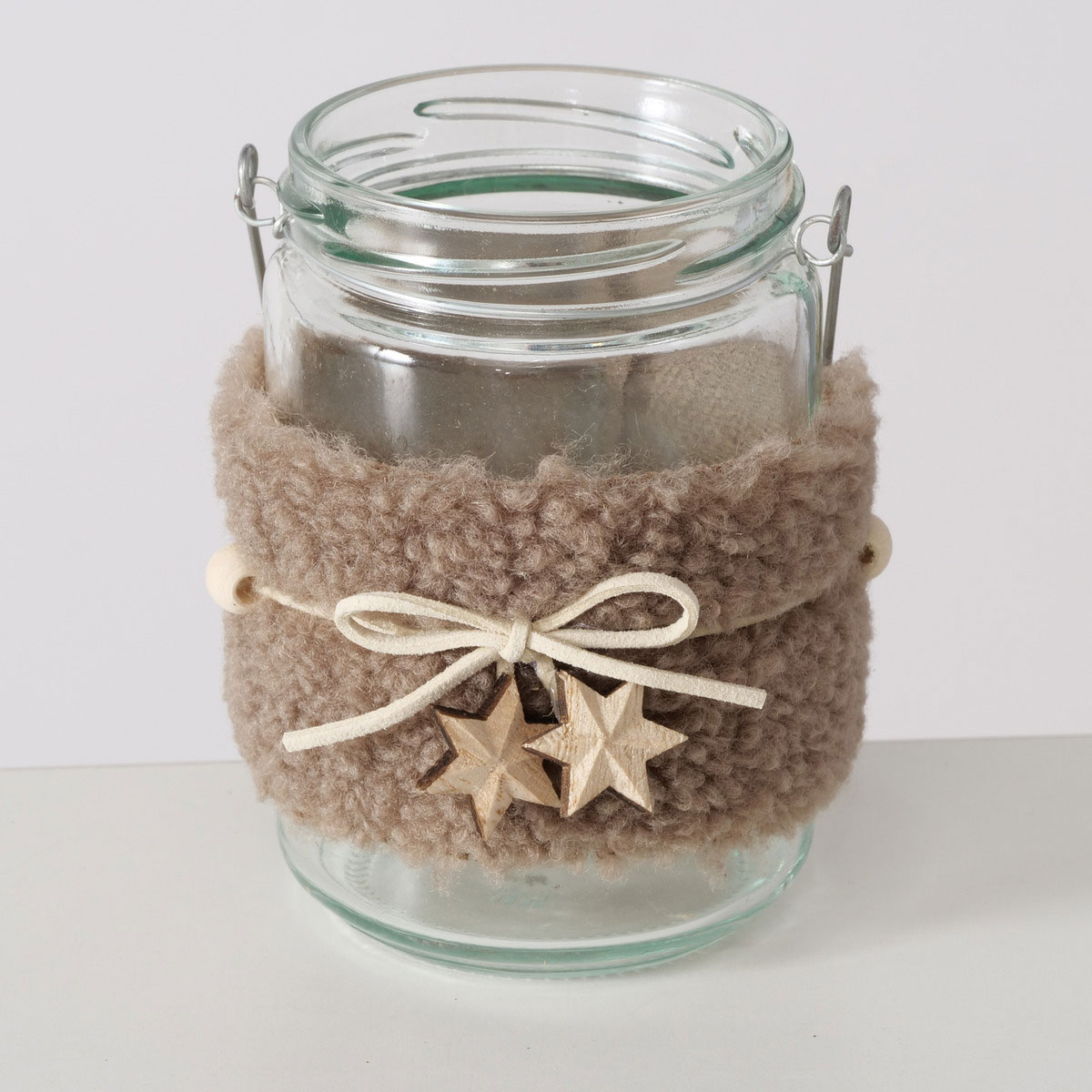 Windlicht Jaro Rund Herz Stern 9 x 9 x 11 cm beige-braun transparent Glas mit Text Bild 5