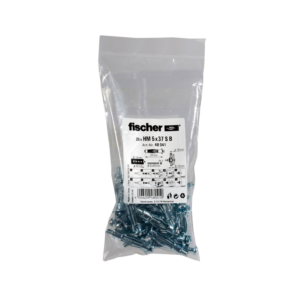 Fischer  Hohlraum-Metalldübel HM 5 x 37 mm mit Schraube 20 Stück Bild 1